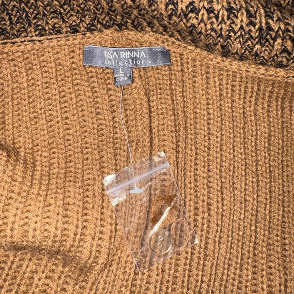 Ribbed Knit Lisa Rinna Collection Cardigan Sweater Womens Large Brown Black - Picture 6 of 9